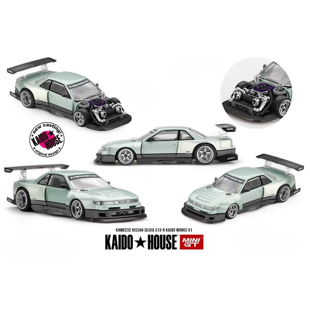 kaido house x mini gt nissan silvia s13 r sea foam green 1:64 kaido house x mini gt nissan silvia s13 r sea foam green 1:64